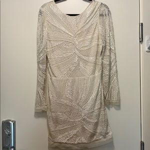 White beaded scoop back dress